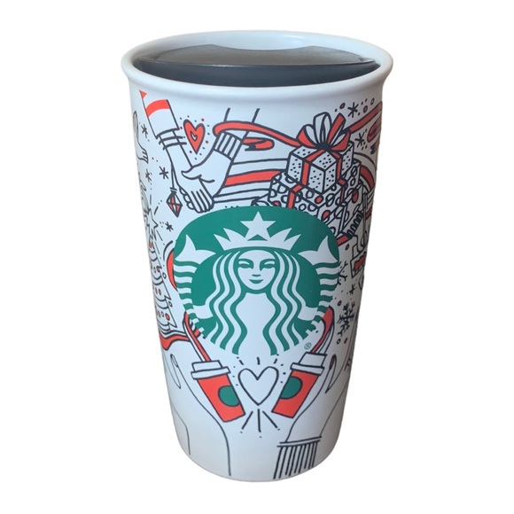 Starbucks 2017 Holiday Double Wall Ceramic Travel Tumbler Collectible Mug 12 oz - Picture 7 of 7